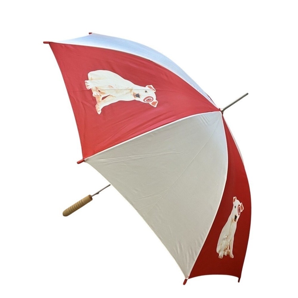 Vintage Target Umbrella Bullseye Dog Red White Promo Wooden Handle 2001